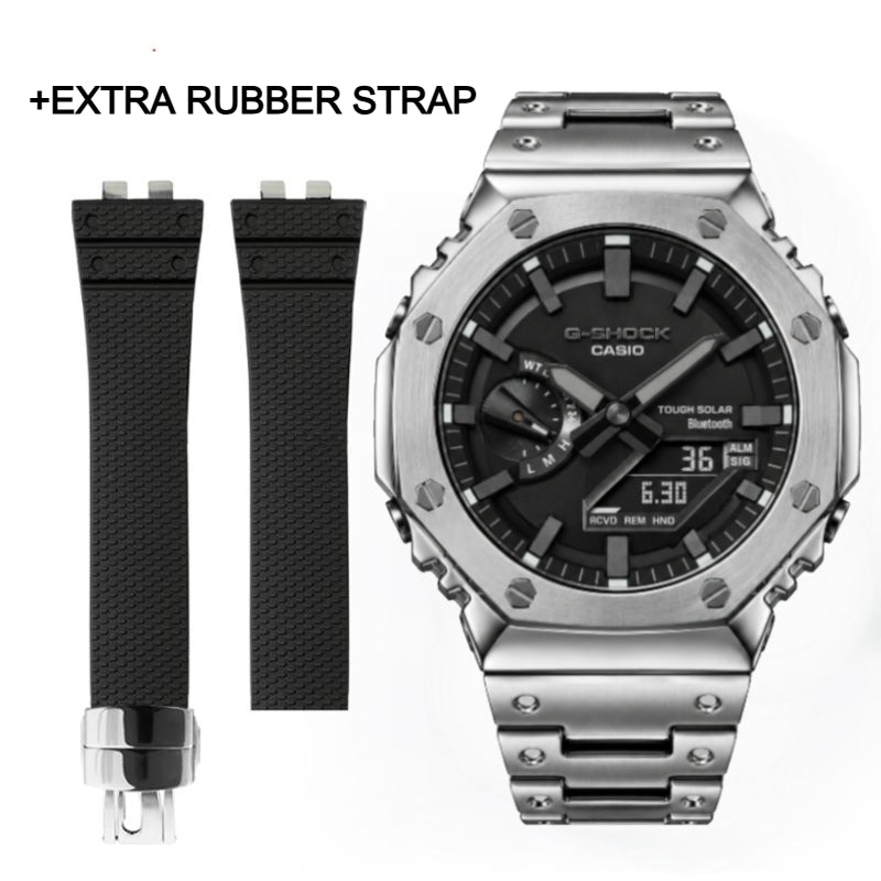 [Exclusive] Premium Silver Steel Solar G-Shock Mod