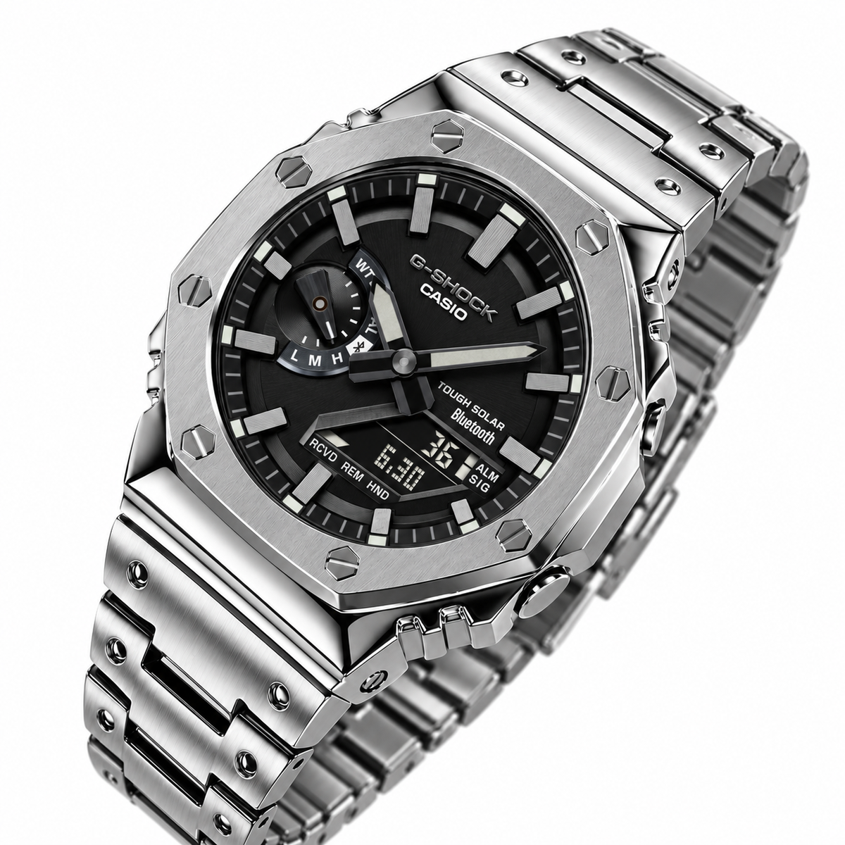 [Exclusive] Premium Silver Steel Solar G-Shock Mod