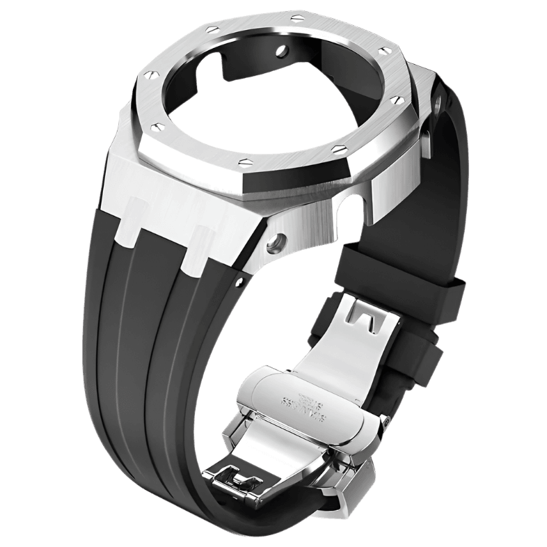 G-TUNE Black & Silver Black Rubber and Silver Steel Band Black Rubber and Silver Steel Band