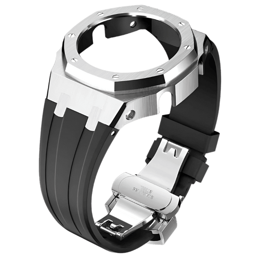 G-TUNE Black & Silver Black Rubber and Silver Steel Band Black Rubber and Silver Steel Band