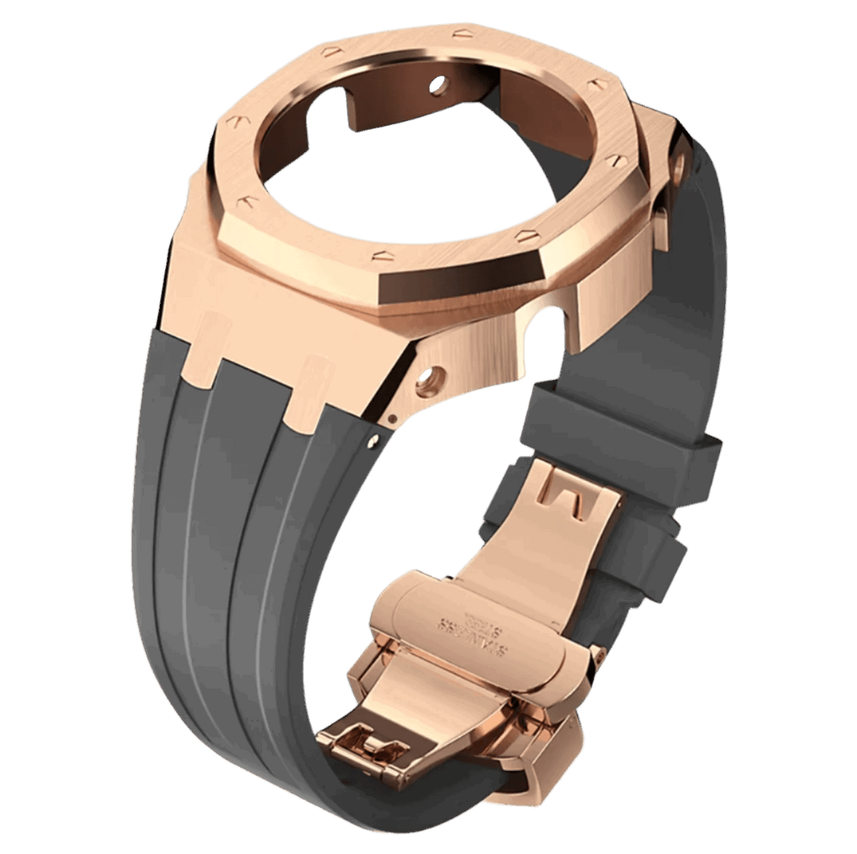 G-TUNE Grey & RoseGold Grey Rubber and RoseGold Steel Band Grey Rubber and RoseGold Steel Band