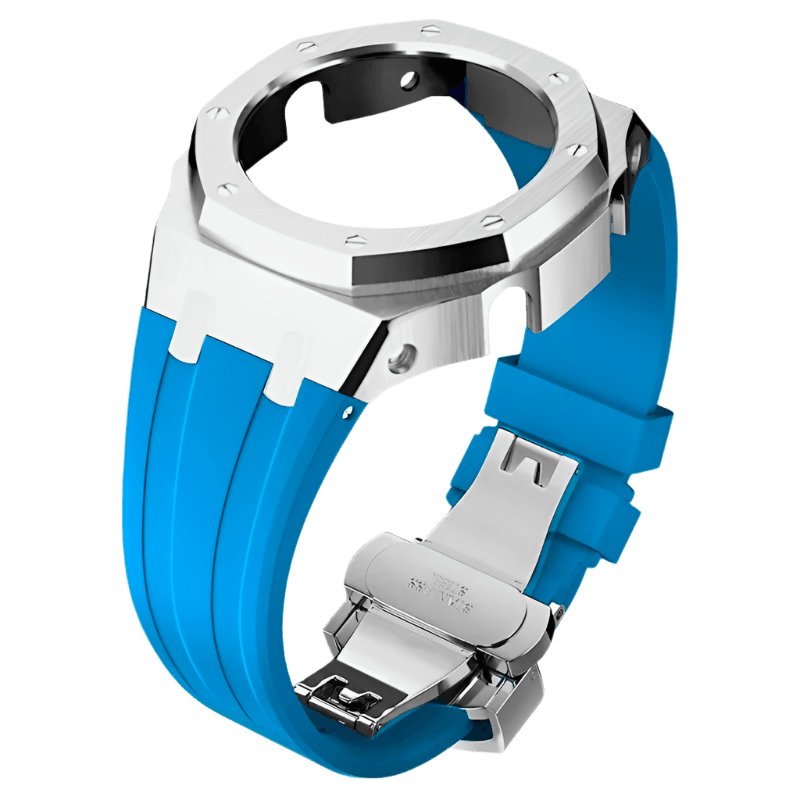 G-TUNE LightBlue & Silver LightBlue Rubber and Silver Steel Band LightBlue Rubber and Silver Steel Band