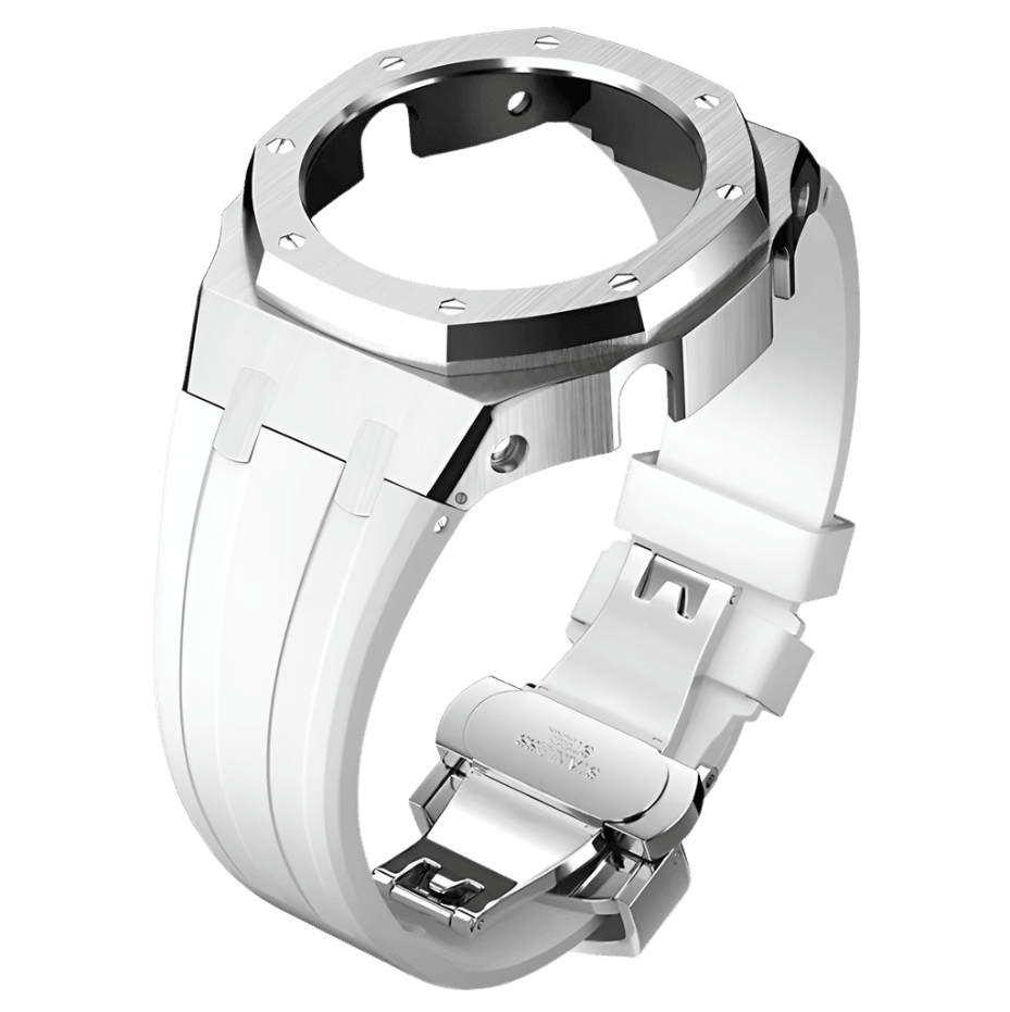 G-TUNE White & Silver White Rubber and Silver Steel Band White Rubber and Silver Steel Band