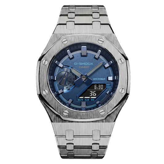 Premium Blue & Silver Steel G-Shock Mod