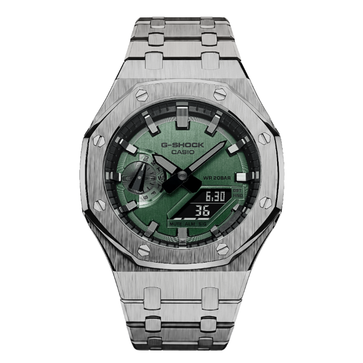 Premium Green & Silver Steel G-Shock Mod