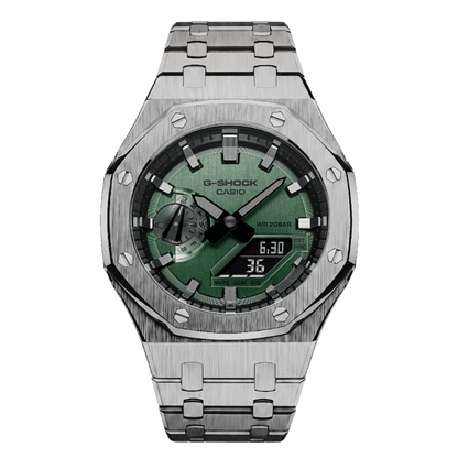 Premium Green & Silver Steel G-Shock Mod