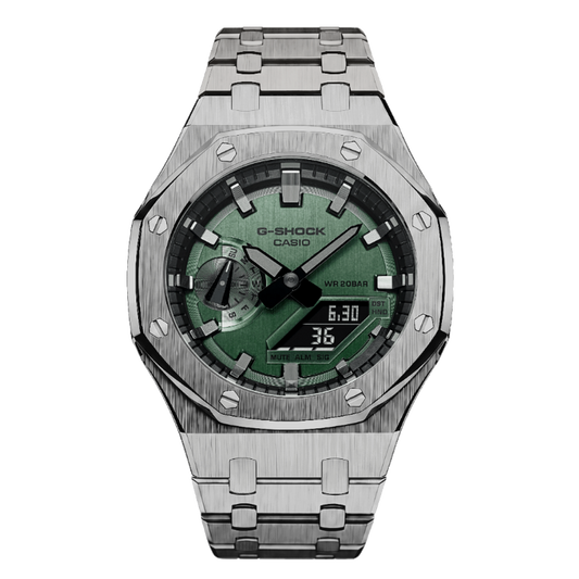 Premium Green & Silver Steel G-Shock Mod